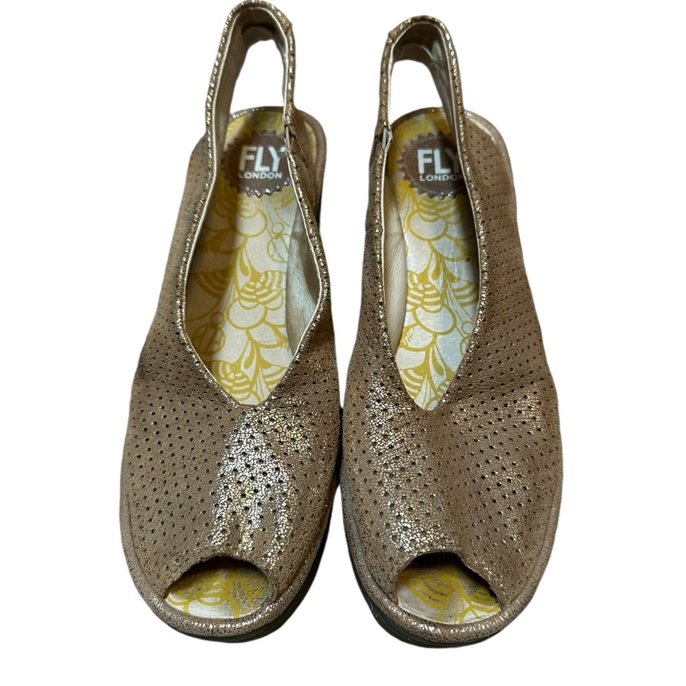 Fly London Gold Peep Toe Sandals